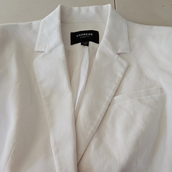 Express Jackets & Blazers - Vintage Express Stretch Blazer Jacket Size 7/8 White Lined 2 Button Pockets